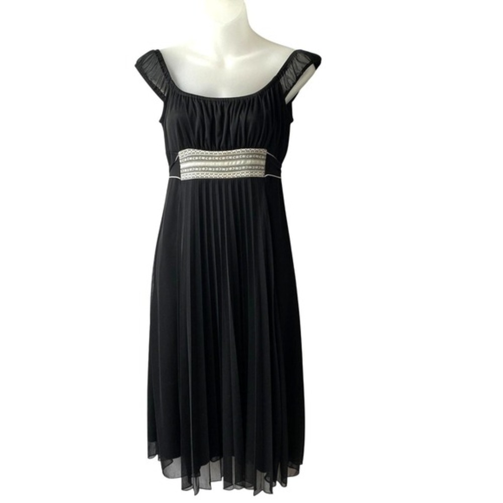 Vintage 90s Milkmaid Empire Waist Midi‎ Dress Size M Black Fairy Whimsigoth Mesh